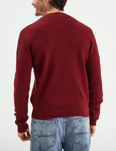 Pull avec col rond à relief bordeaux homme