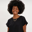 T-shirt gaufr&eacute; col rond manches courtes noir femme