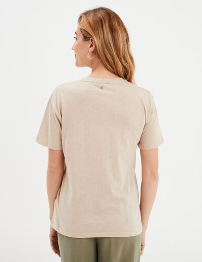 T-shirt droit manches courtes col rond beige femme