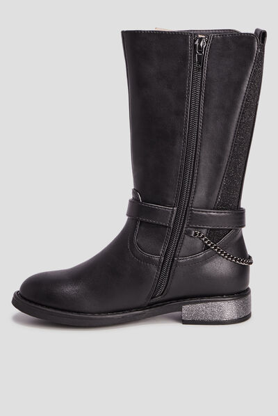 Bottes zippées avec chaînes et brides noir fille