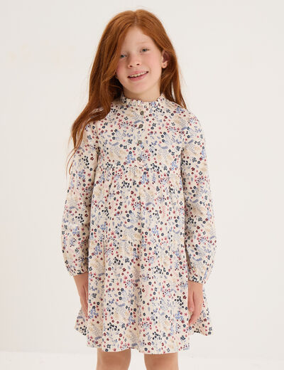 Robe manches longues évasée coton beige fille