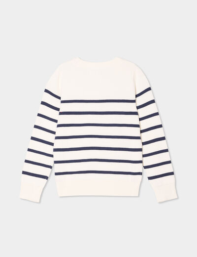 Pull col rond manches longues coton ecru garçon