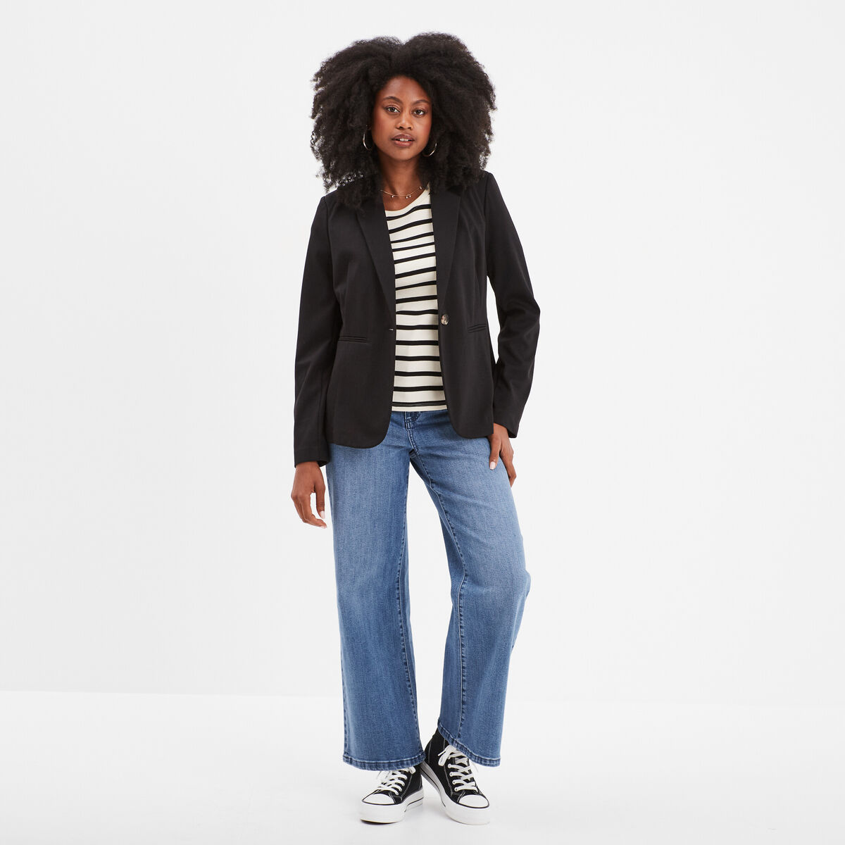 Veste blazer droite boutonn&eacute;e 2 poches noir femme
