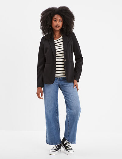 Veste blazer droite boutonnée 2 poches noir femme