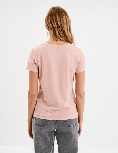 T-shirt col rond manches courtes Creeks rose poudrée femme