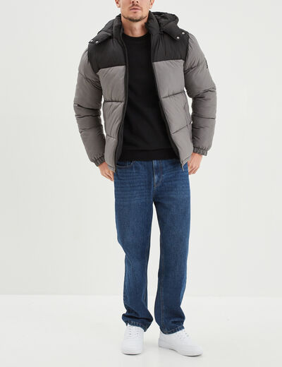 Doudoune déperlante à capuche amovible gris homme