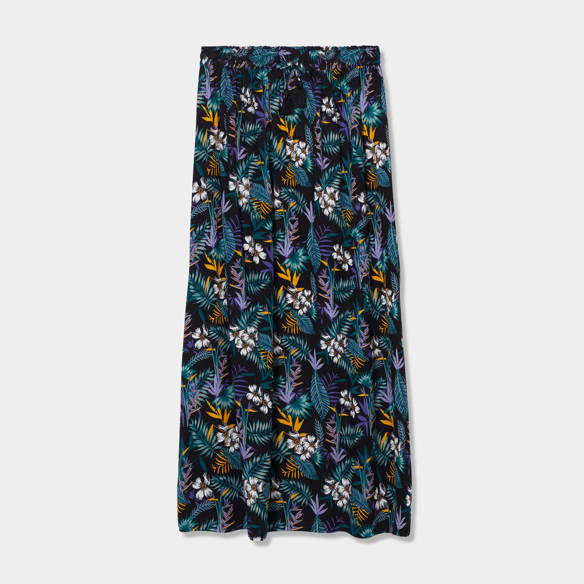 Jupe longue fluide crépon noir femme