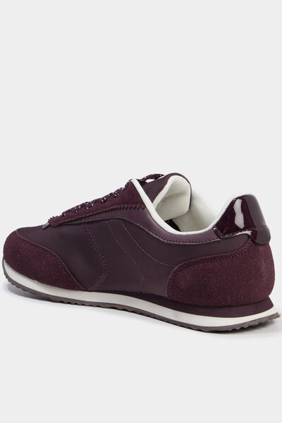 Baskets su&eacute;dine &agrave; lacets bordeaux femme