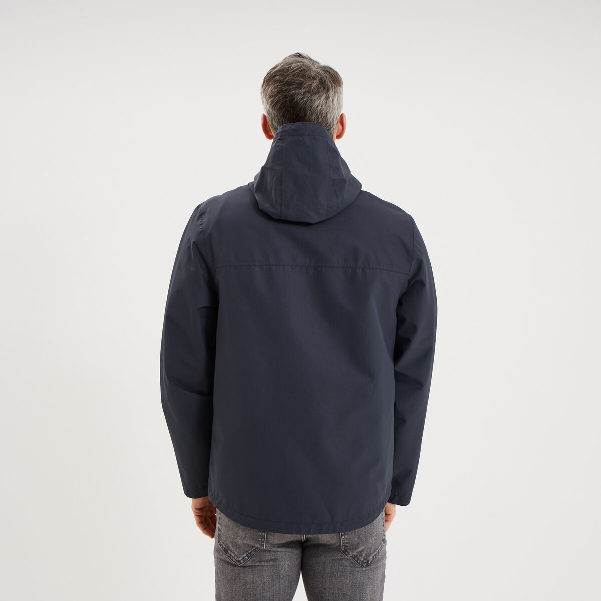 Blouson coupe-vent imperm&eacute;able &agrave; capuche bleu fonc&eacute; homme
