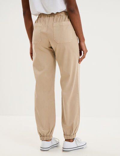 Pantalon molleton cargo droit cropped beige femme