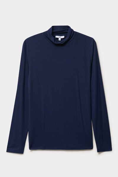 T-shirt manches longues col roul&eacute; bleu marine femme