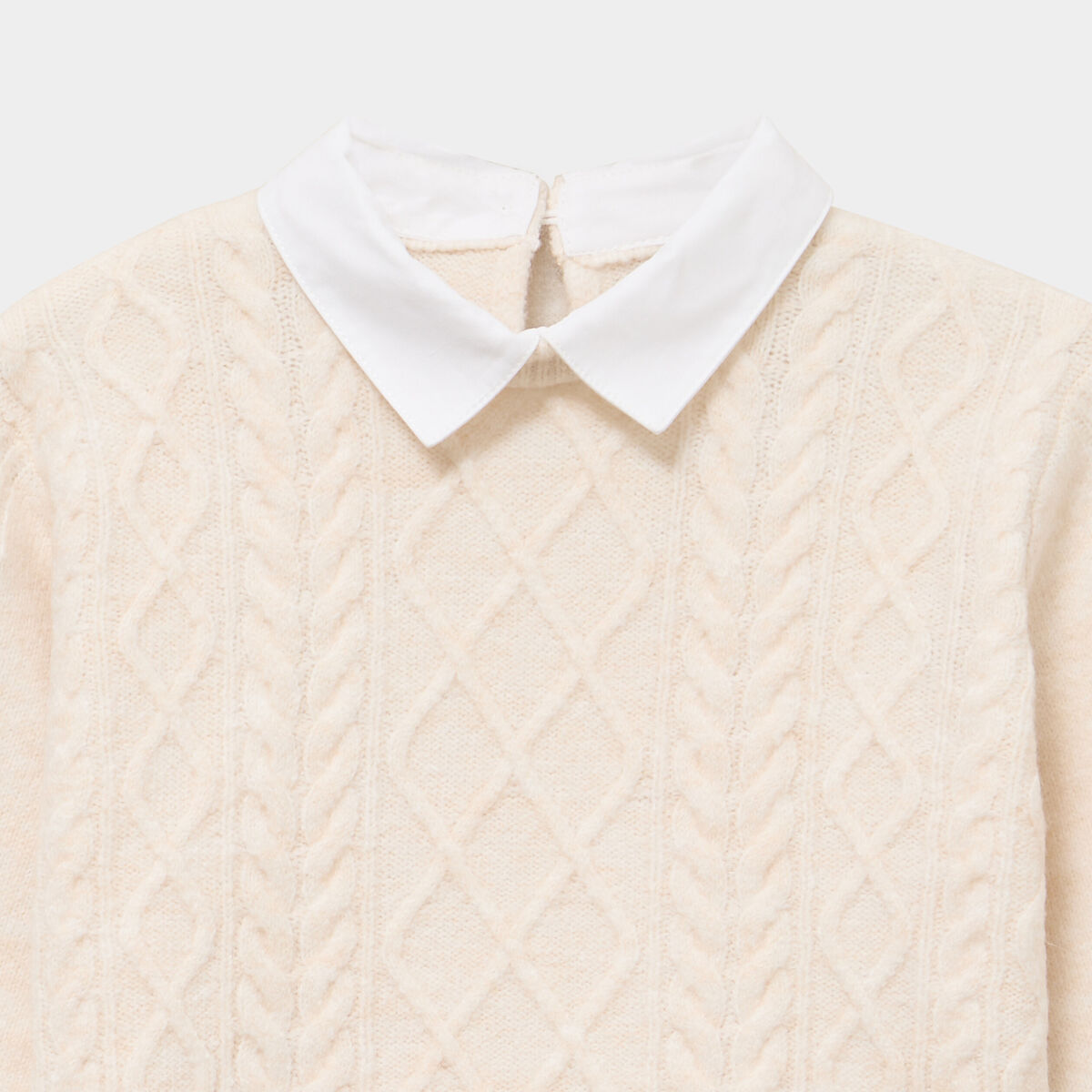 Pull effet 2-en-1 col chemise ivoire fille