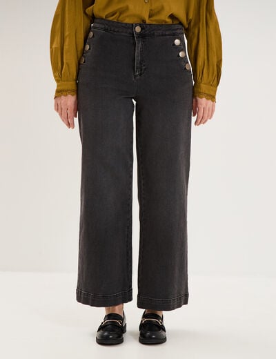 Jean large &agrave; pont denim noir femme