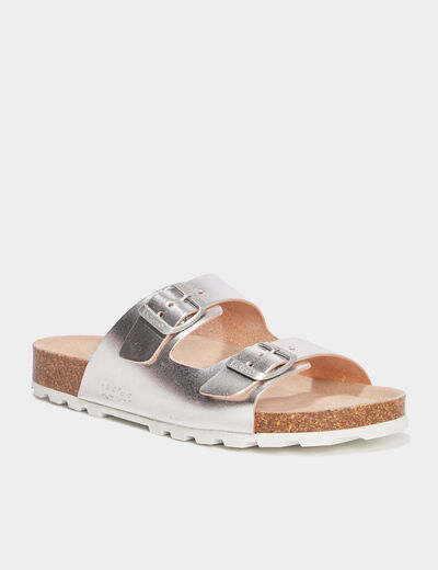 Mules métallisées Kickers gris argent femme