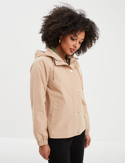 Parka courte imperm&eacute;able &agrave; capuche sable femme