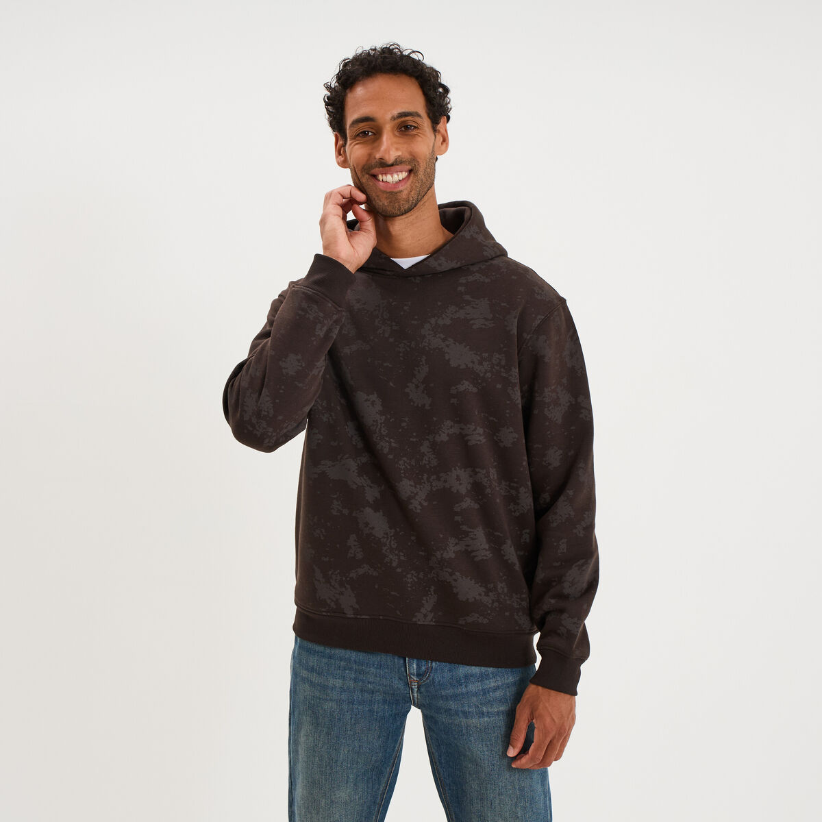 Sweat hoodie &agrave; capuche molleton marron chocolat homme