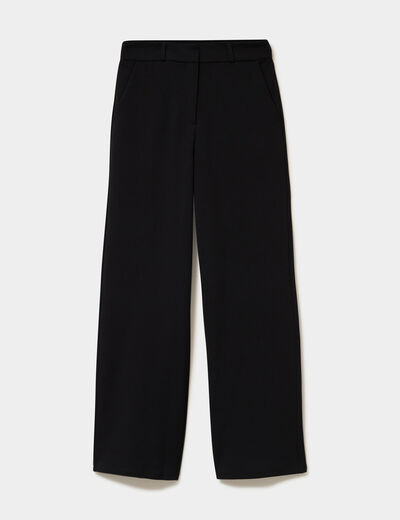 Pantalon effet cr&ecirc;pe large noir femme