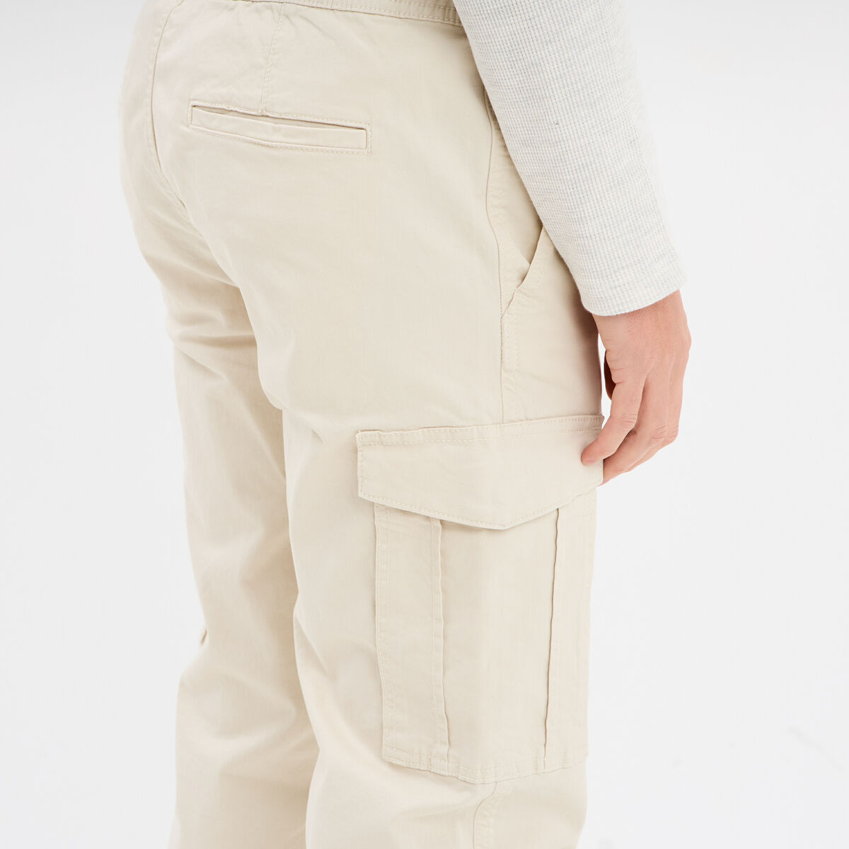 Pantalon cargo taille &eacute;lastiqu&eacute;e beige homme