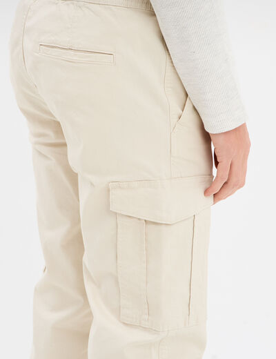 Pantalon cargo taille &eacute;lastiqu&eacute;e beige homme