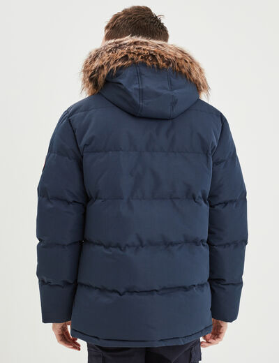Parka capuche fausse fourrure amovible bleu marine homme