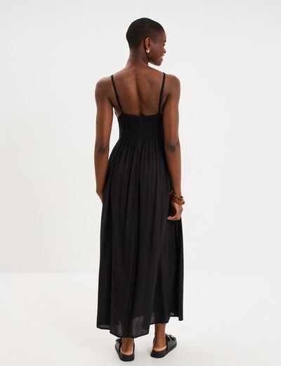 Robe longue buste effet crochet noir femme