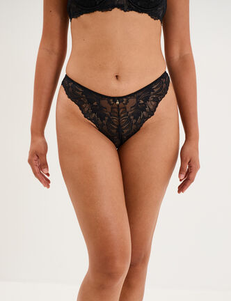 Tanga en dentelle noir femme