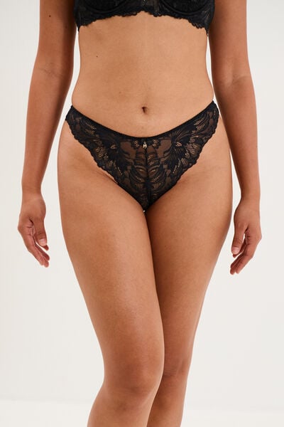 Tanga en dentelle noir femme