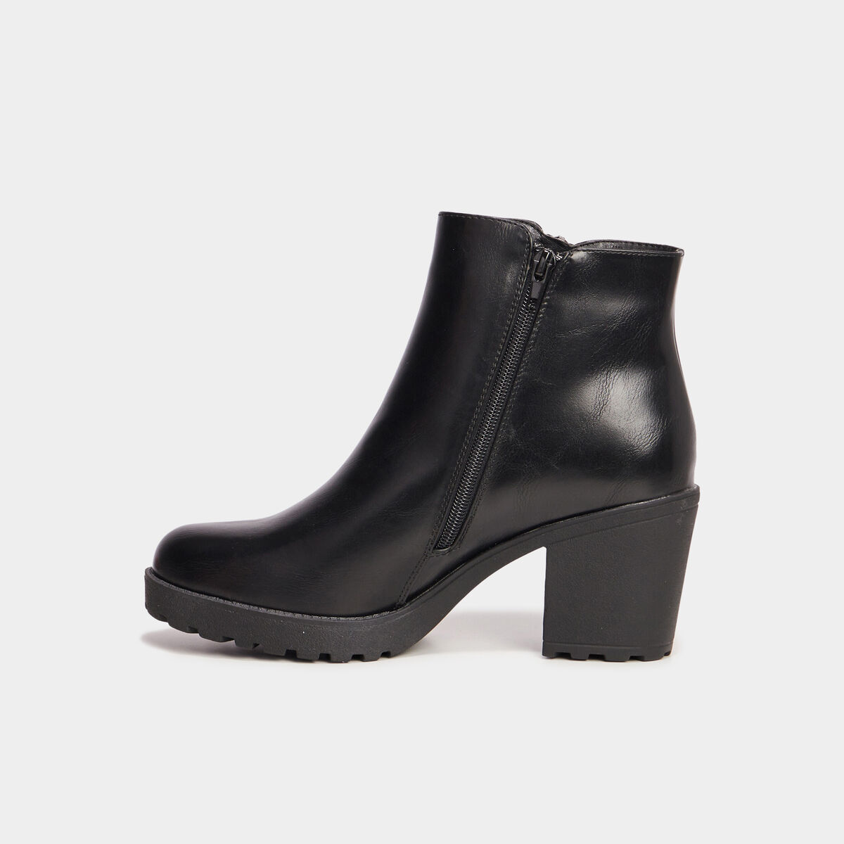 Bottines &agrave; talons et d&eacute;tails zipp&eacute;s noir femme
