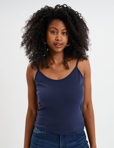 Débardeur bretelles réglables en coton bleu marine femme
