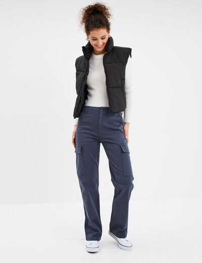Pantalon cargo droit bleu gris femme