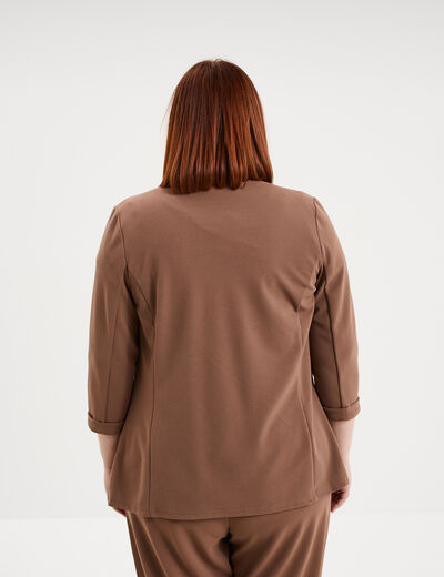 Veste blazer maille cr&ecirc;pe manches 3/4 marron clair femme grande taille