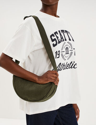 Sac banane effet velours c&ocirc;tel&eacute; vert kaki femme