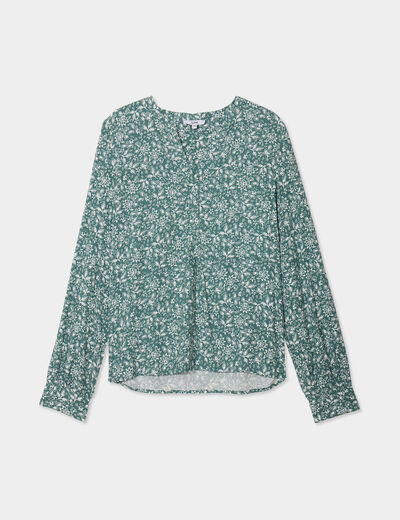 Blouse col tunisien manches longues vert foncé femme