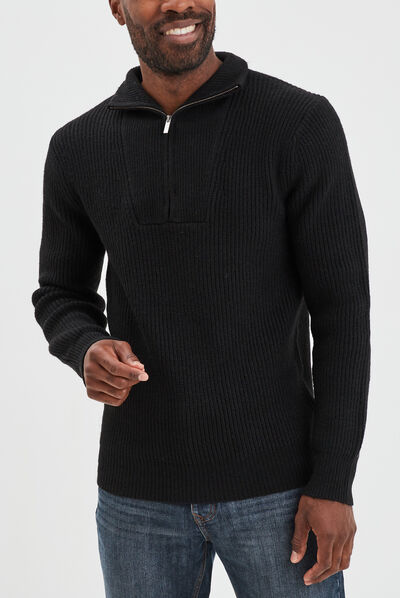 Pull avec col camionneur côtelé noir homme