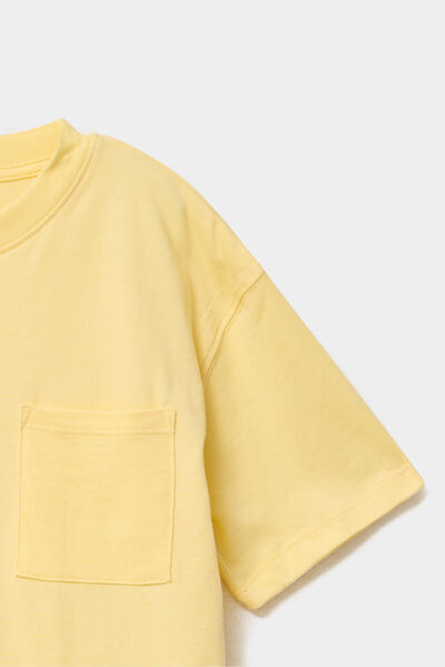 T-shirt oversize 1 poche manches courtes jaune gar&ccedil;on