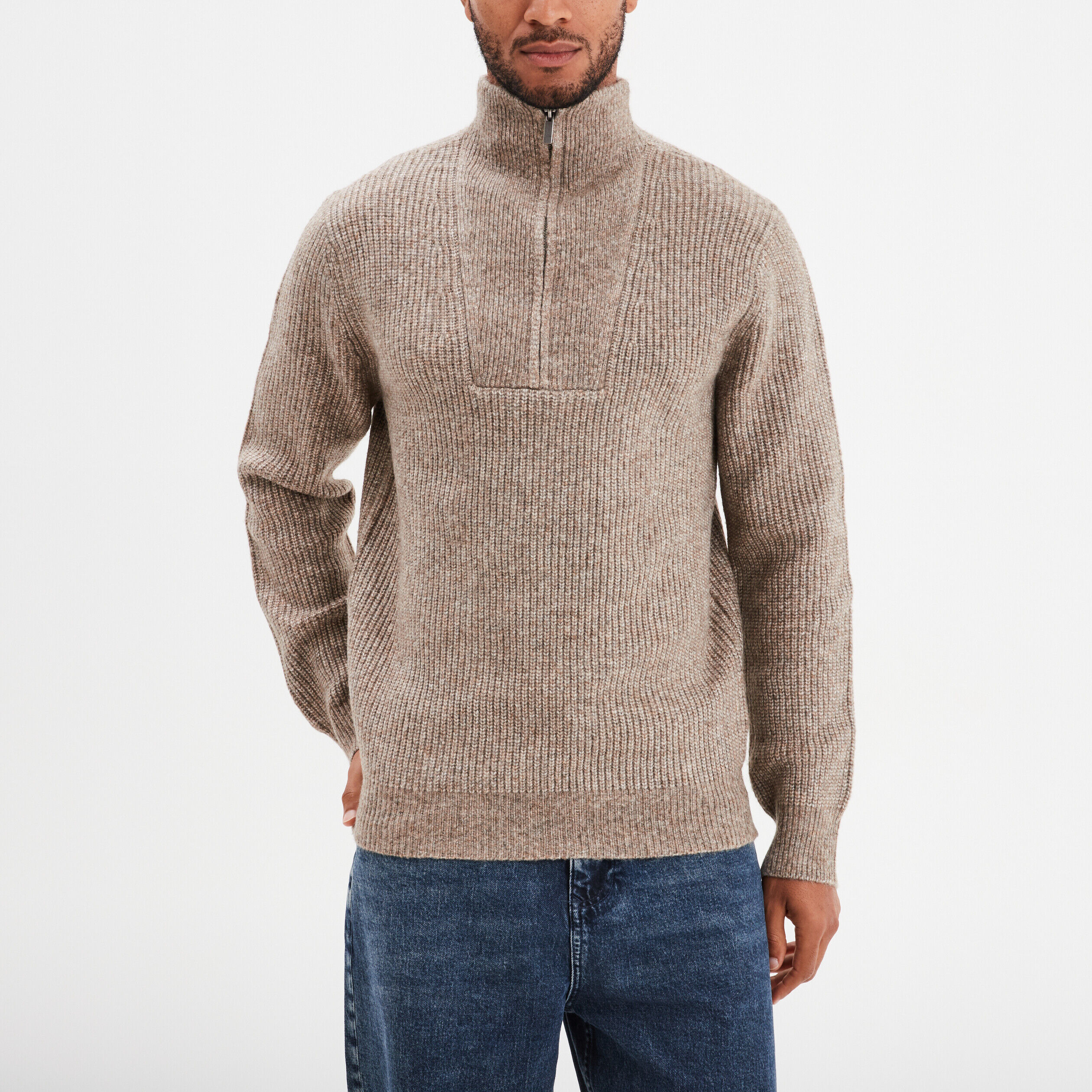 Pull avec col camionneur côtelé taupe homme LH