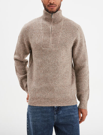 Pull avec col camionneur côtelé taupe homme