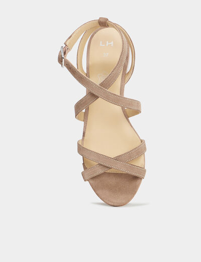 Sandales avec brides en cuir sable femme