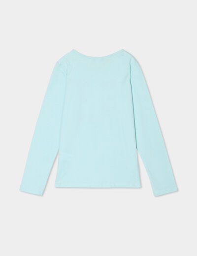 Ensemble pyjama pantalon t-shirt coton bleu turquoise fille