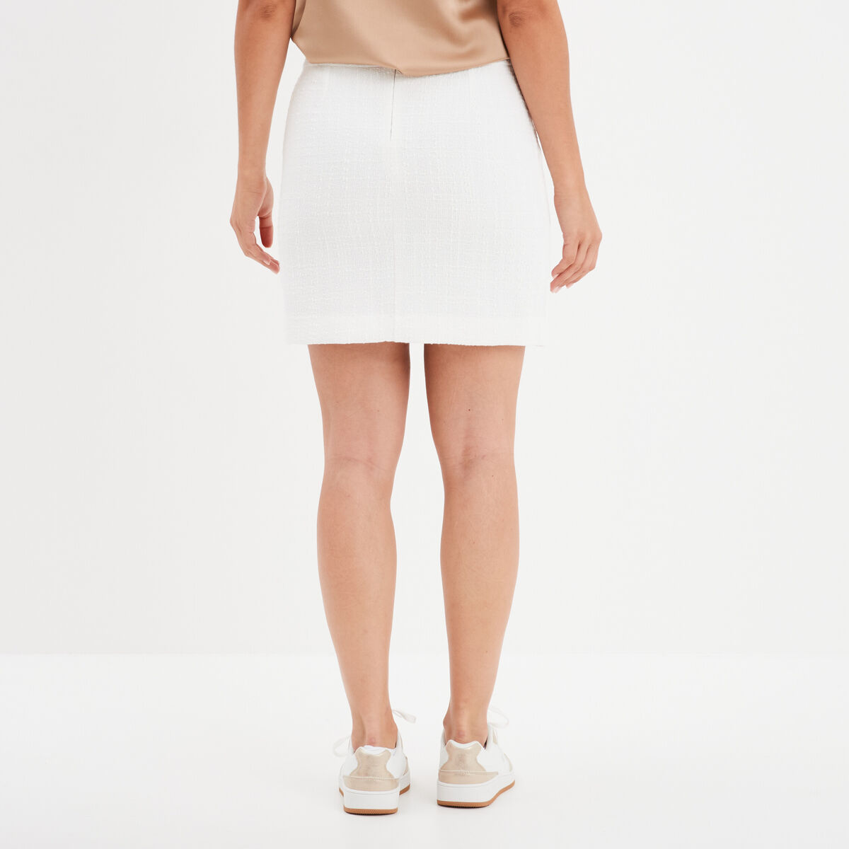 Jupe droite tweed blanc femme