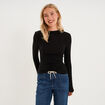 T-shirt cintr&eacute; col montant lyocell noir femme