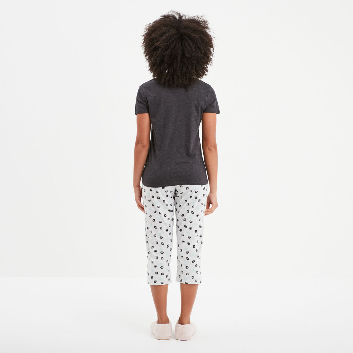 Ensemble pyjama corsaire t-shirt coton gris foncé femme
