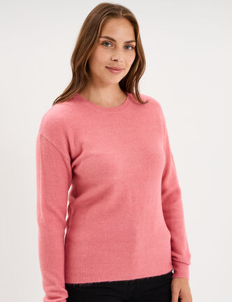 Pull col rond manches longues vieux rose femme