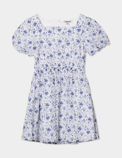 Robe manches ballons dos ouvert coton ecru fille