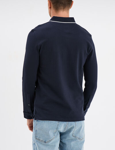 Polo droit manches longues coton bleu foncé homme