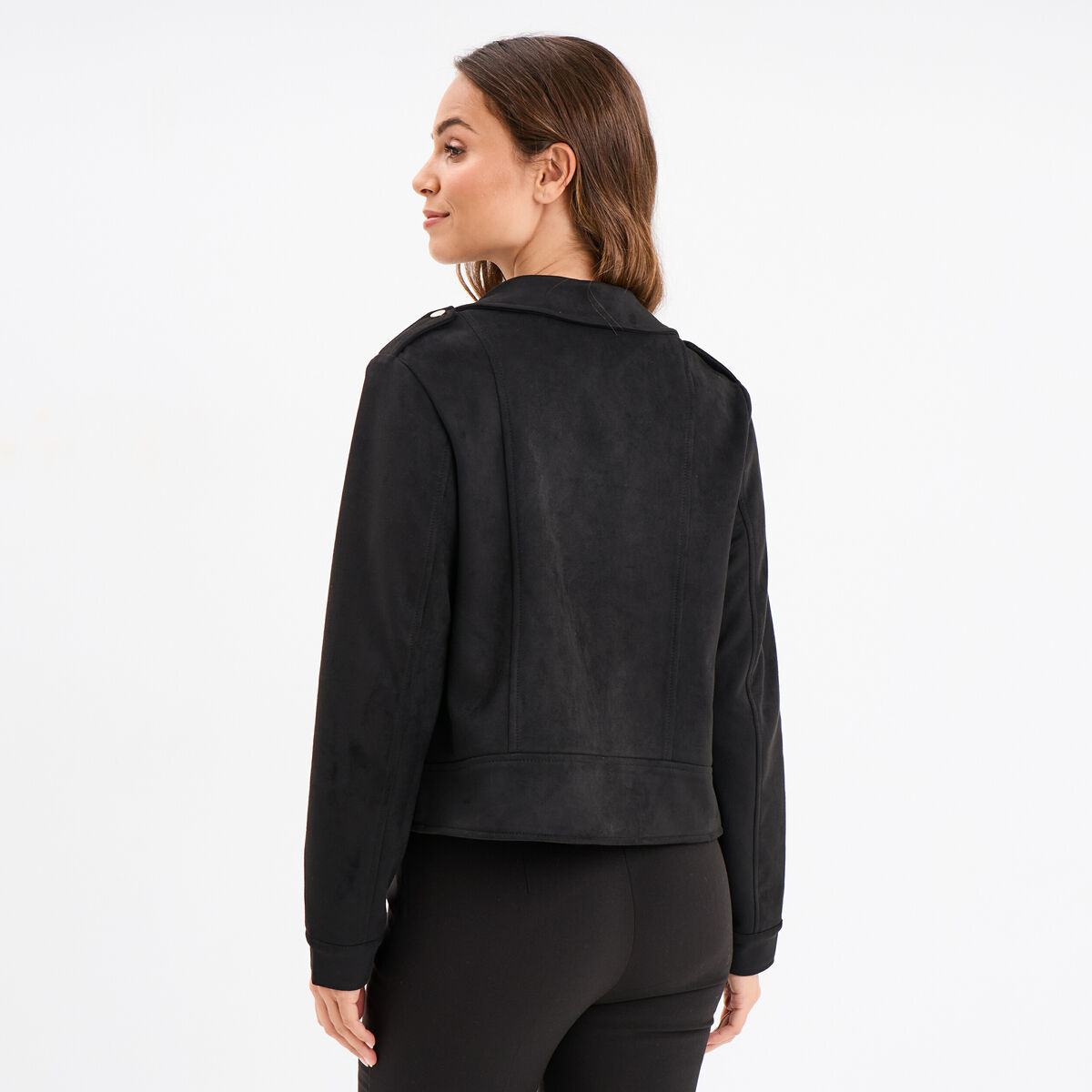 Veste courte esprit biker effet su&eacute;dine noir femme