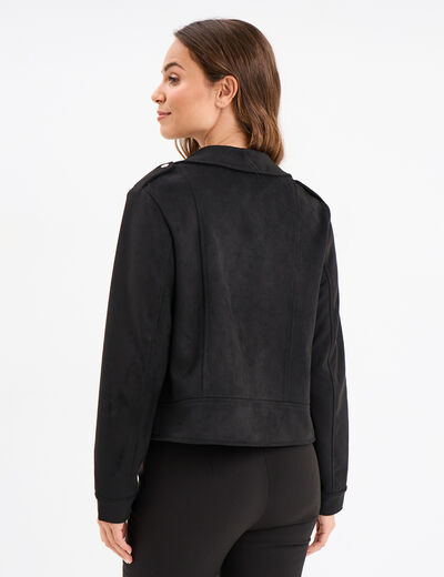 Veste courte esprit biker effet su&eacute;dine noir femme