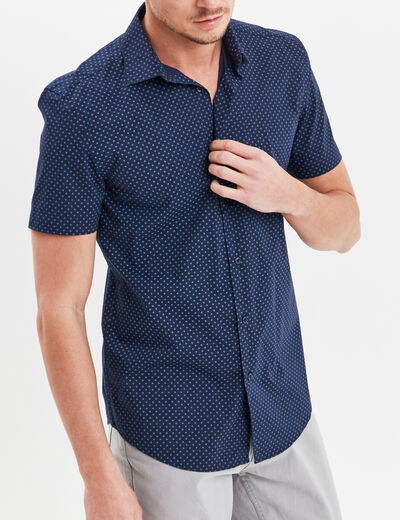 Chemise manches courtes coton bleu marine homme