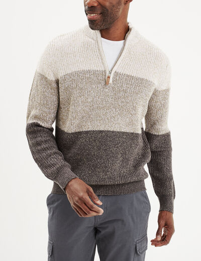 Pull camionneur col zippé vert kaki homme