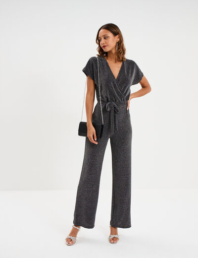Combinaison pantalon paillettes gris argent femme